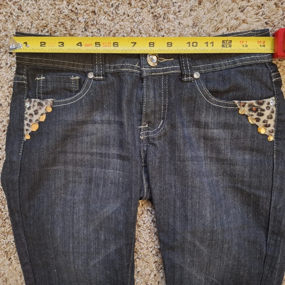 B.B Jeans Leopard Rhinestone Capri Shorts - Picture 5 of 7
